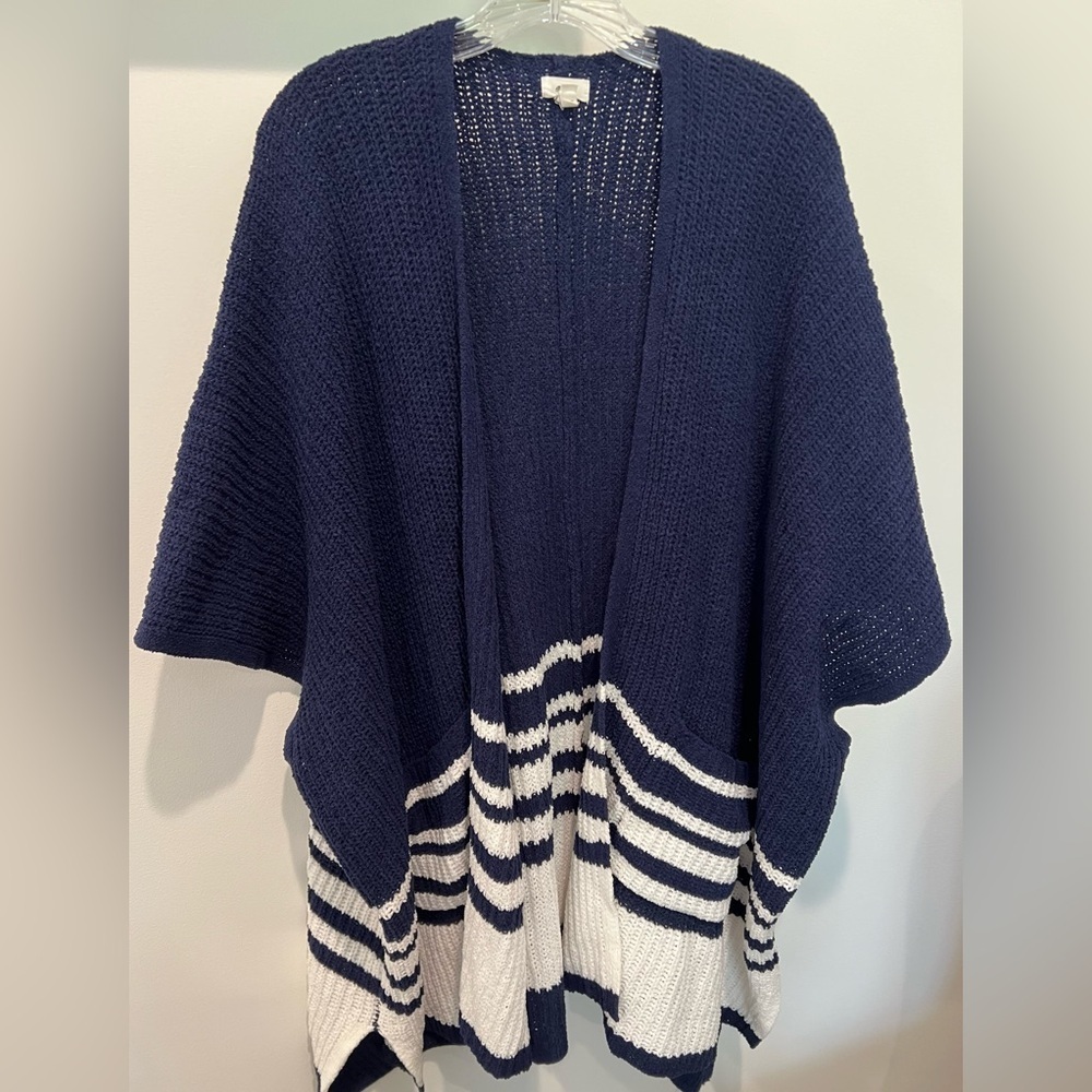 Aerie Navy White Striped Women's Layer Open Front Cardigan Kimono Sweater Size M